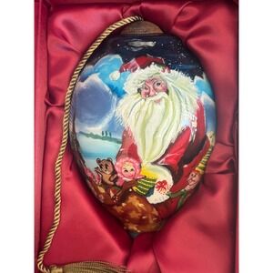 Ne'Qwa‎ Art Hand Painted Glass Ornament Santa Winter Scene Gift Boxed